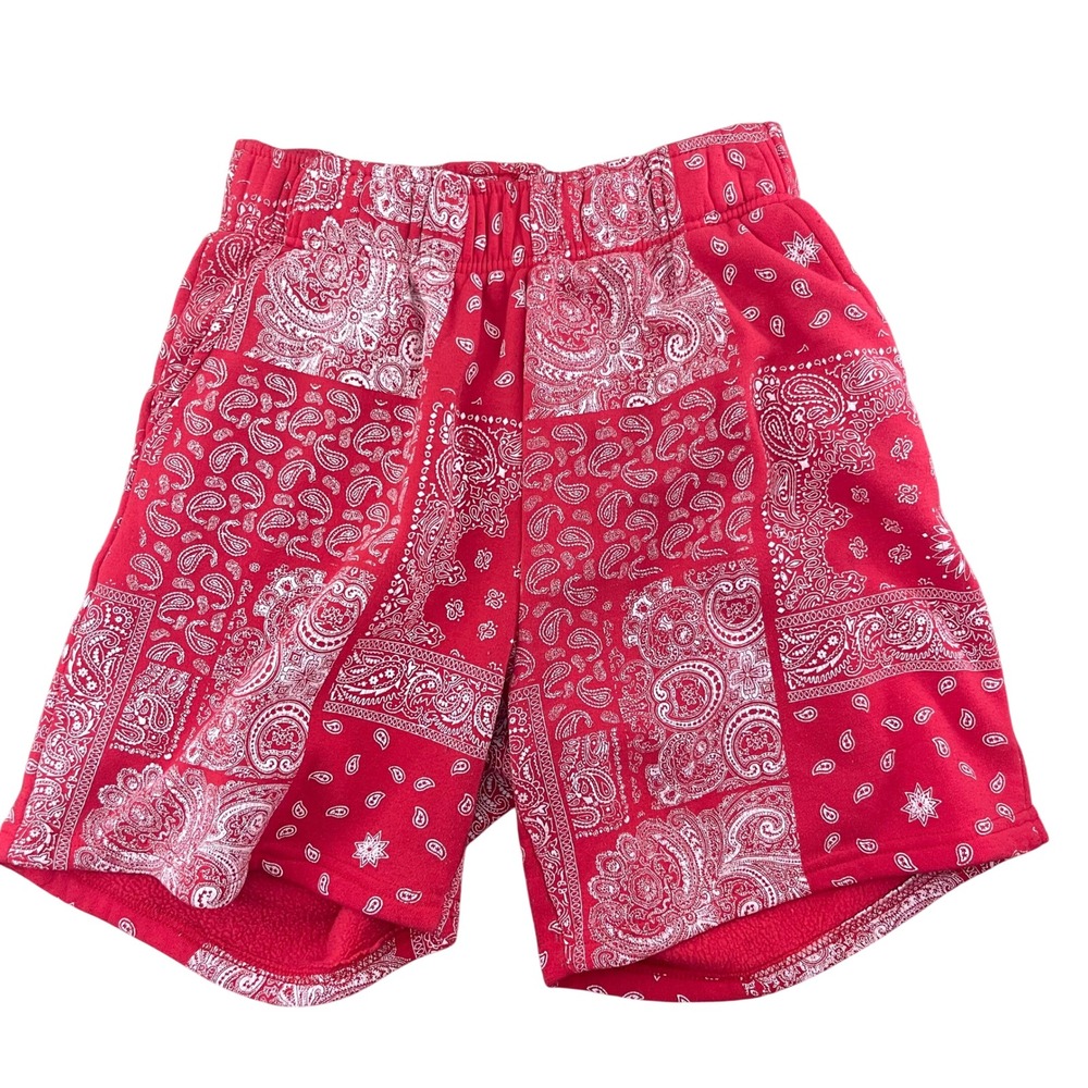 Roma Concept Bandana Paisley Sweat Shorts XS Red Patchwork Fleece Faded Festival